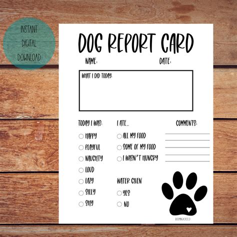 Printable Dog Daycare Report Card Template
